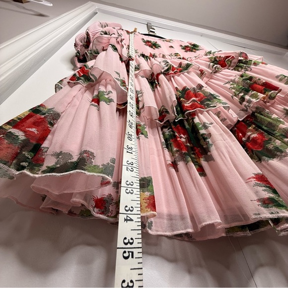 GANNI Floral-Print Pleated Georgette Ruffle Tiered Short Dress Size US 4 - Picture 11 of 14